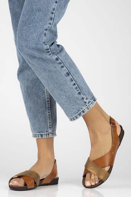 Skórzane sandały Filippo 40141 brązowo-złote