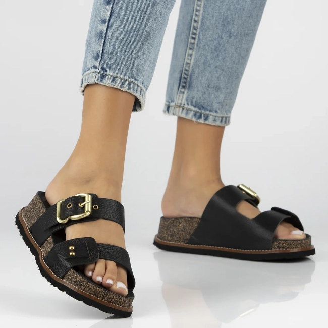 Leather flip-flops Yokono OCA-252 OPAK NEGRO black