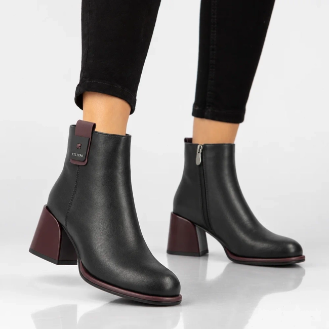 Leather heeled ankle boots Filippo DBT8126/26 BK BG black