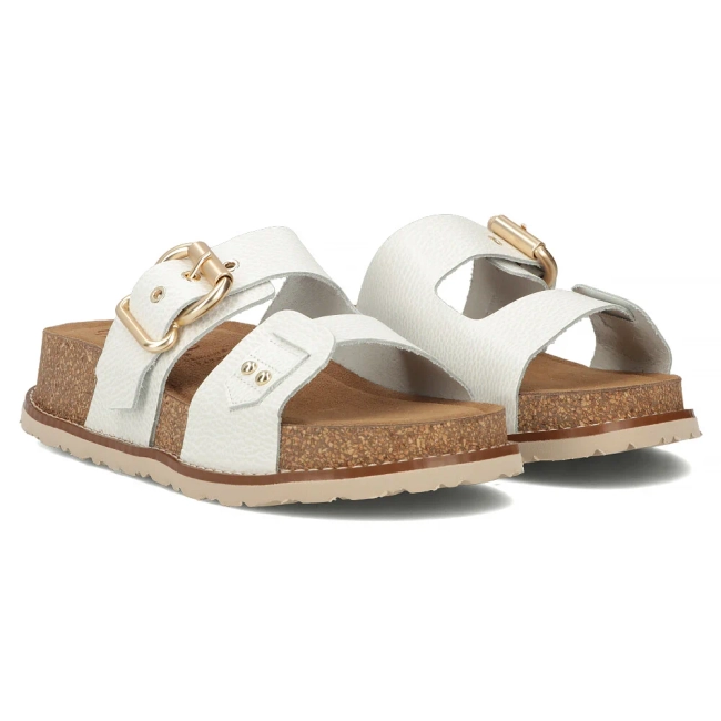 Leather flip-flops Yokono OCA-252 OPAK HIELO white