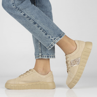 Skórzane półbuty na platformie Filippo DP4587/23 BE beżowe