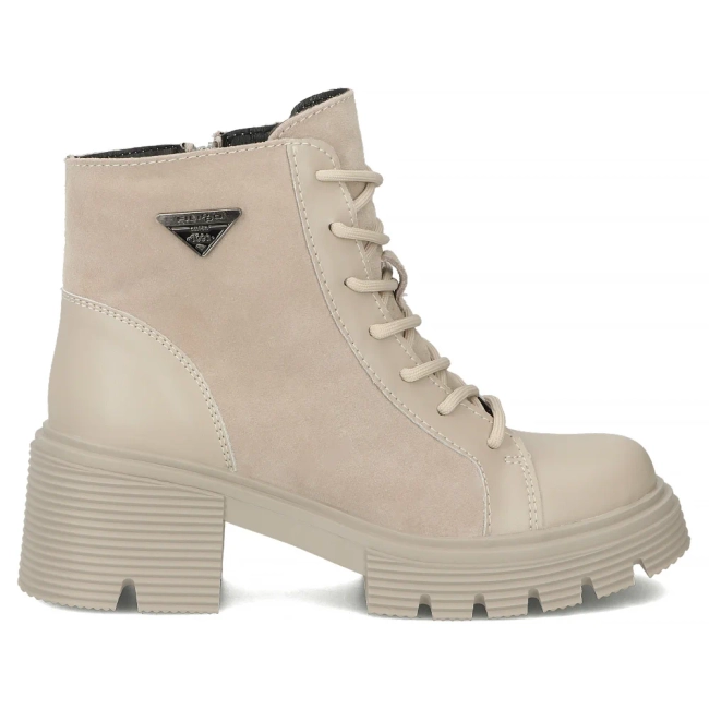 Skórzane botki na obcasie Filippo DBT6495/25 BE beżowe