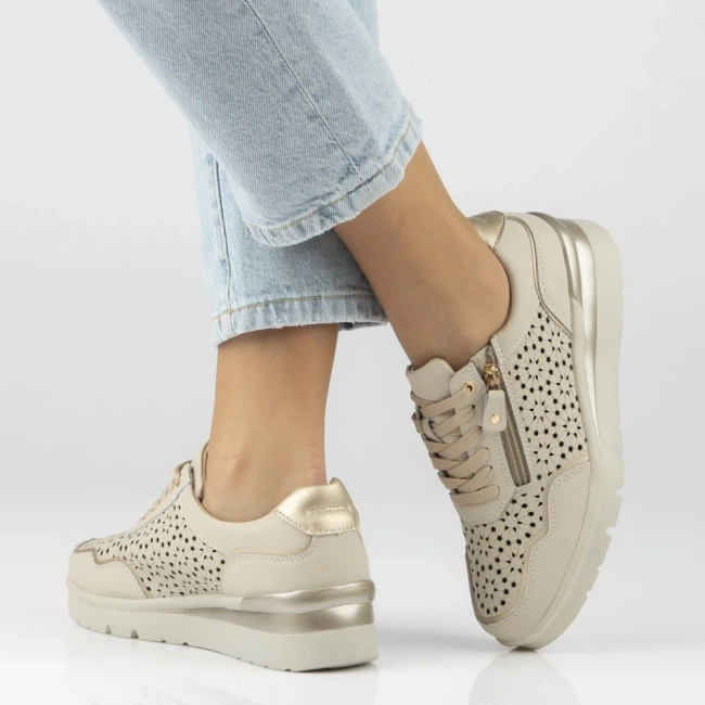 Skórzane sneakersy na platformie Filippo DP7677/26 BE beżowe