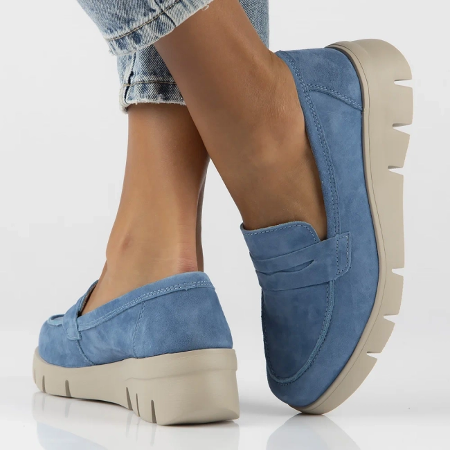 Skórzane półbuty na koturnie Filippo DP6248/24 BL niebieskie