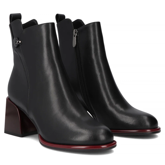 Skórzane botki na obcasie Filippo DBT7363/26 BK RD czarne