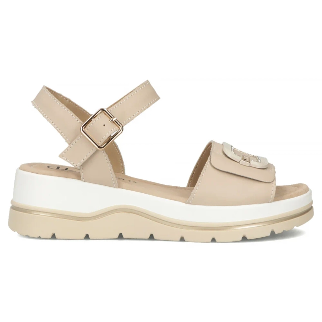 Skórzane sandały na platformie Filippo DS7051/25 BE beżowe