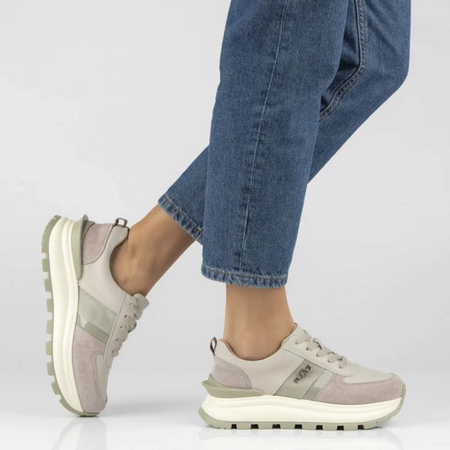 Skórzane sneakersy na platformie Filippo DP7563/26 BE beżowe