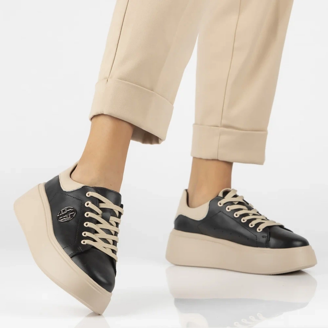 Skórzane sneakersy Filippo DP6058/24 BK BE czarno-beżowe