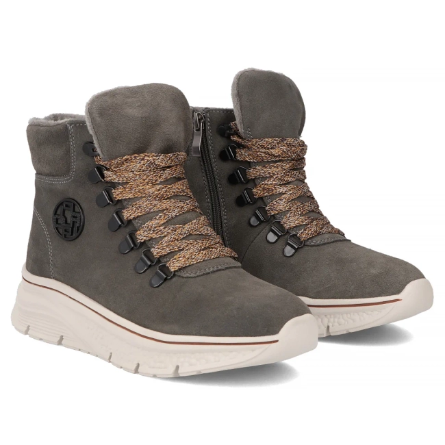 Skórzane botki na platformie Filippo DBT7290/25 GR szare