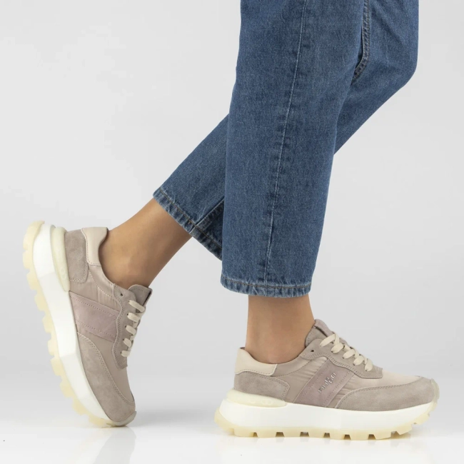 Skórzane sneakersy na platformie Filippo DP7545/26 BE beżowe