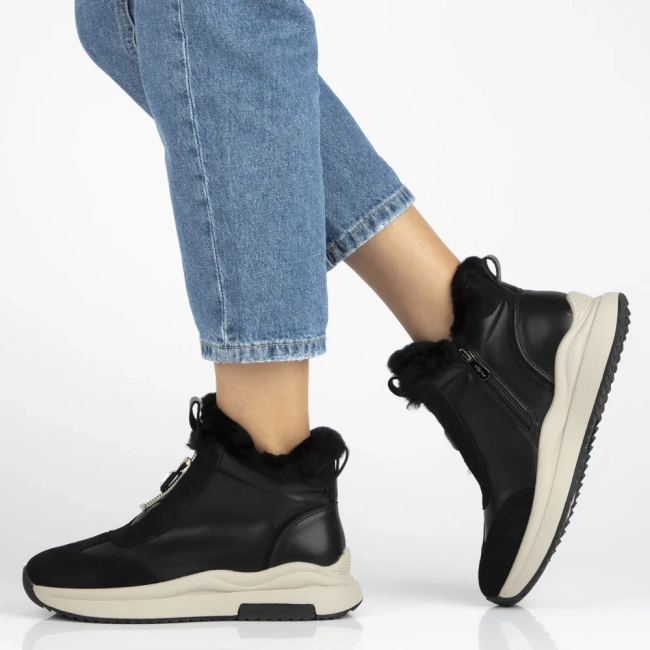 Skórzane botki na platformie Filippo DBT7177/25 BK czarne