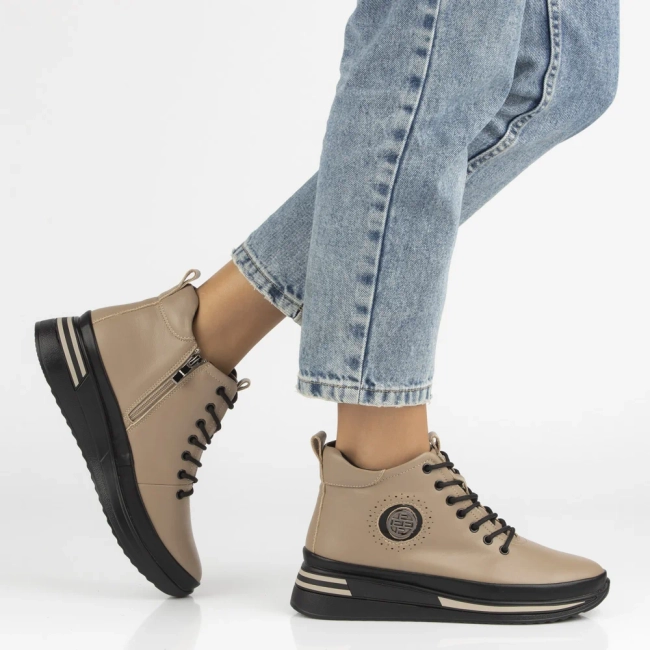 Skórzane botki na platformie Filippo DBT4215/25 TP taupe
