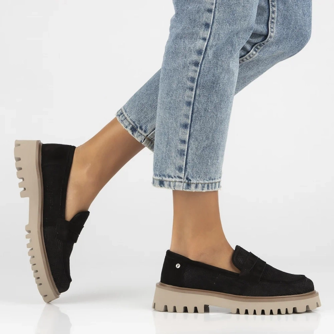 Skórzane półbuty na platformie Filippo DP6796/25 BK czarne