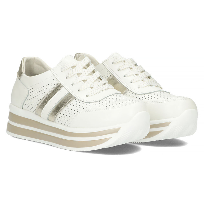 Skórzane Sneakersy Filippo DP1414/23 WH GO białe złote