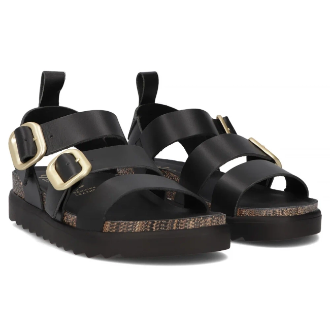 Leather sandals TUNEZ-127 VAQ NEGRO black