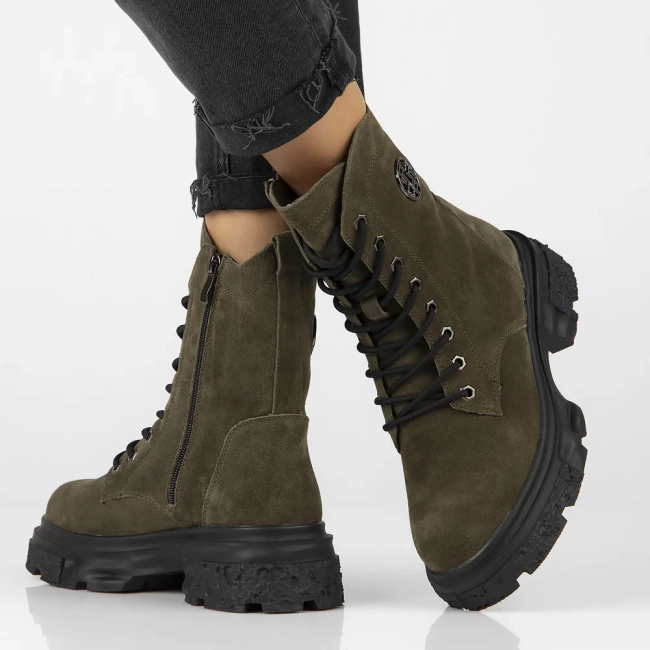 Leather ankle boots DBT6443/24 KH khaki