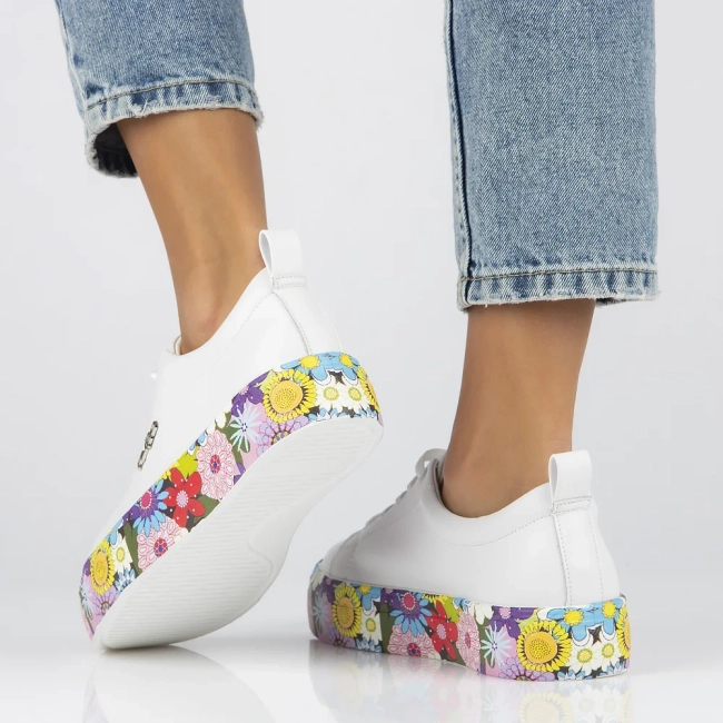 Leather shoes Filippo DP6048/24 WH FL white flowers