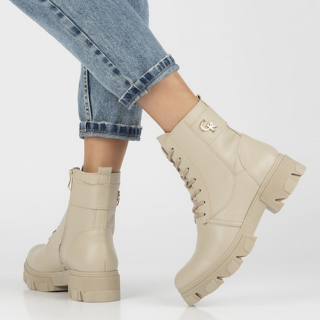 Skórzane botki typu workery Filippo 231 beżowe