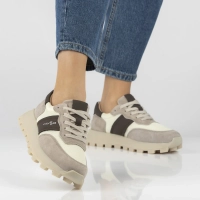Skórzane sneakersy na platformie Filippo DP7561/26 BE beżowe