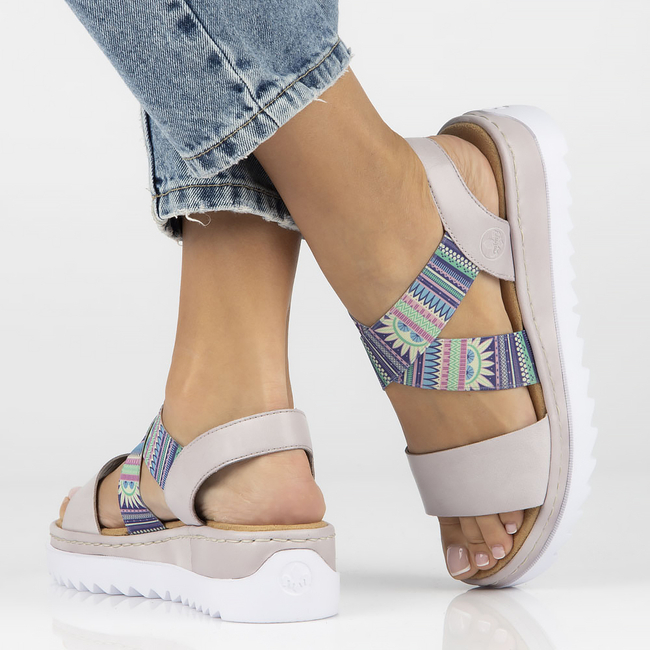 Sandały na koturnie Rieker V44G8-30 kolorowe