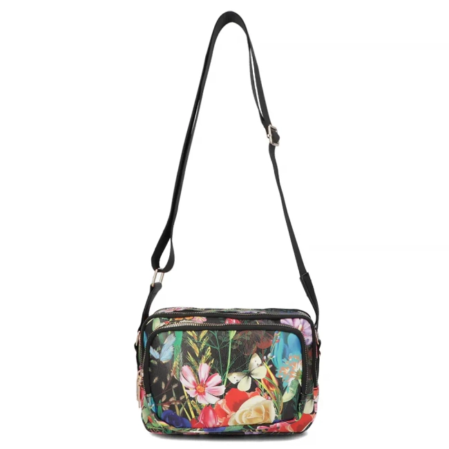 Czarna torebka listonoszka flowers