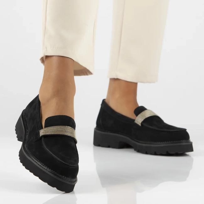 Skórzane półbuty na platformie Filippo DP6214/24 BK czarne