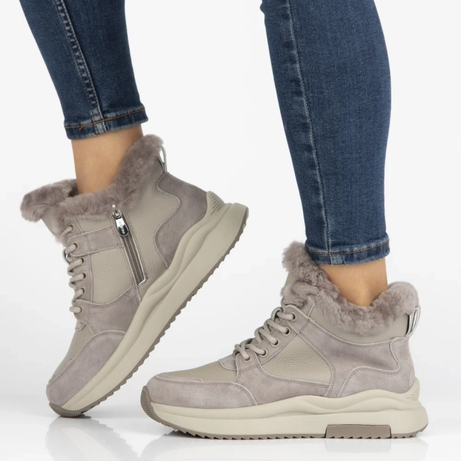 Skórzane botki na platformie Filippo DBT7240/25 BE beżowe