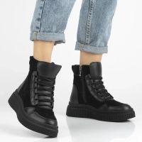 Skórzane botki na platformie Filippo DBT7270/25 BK czarne