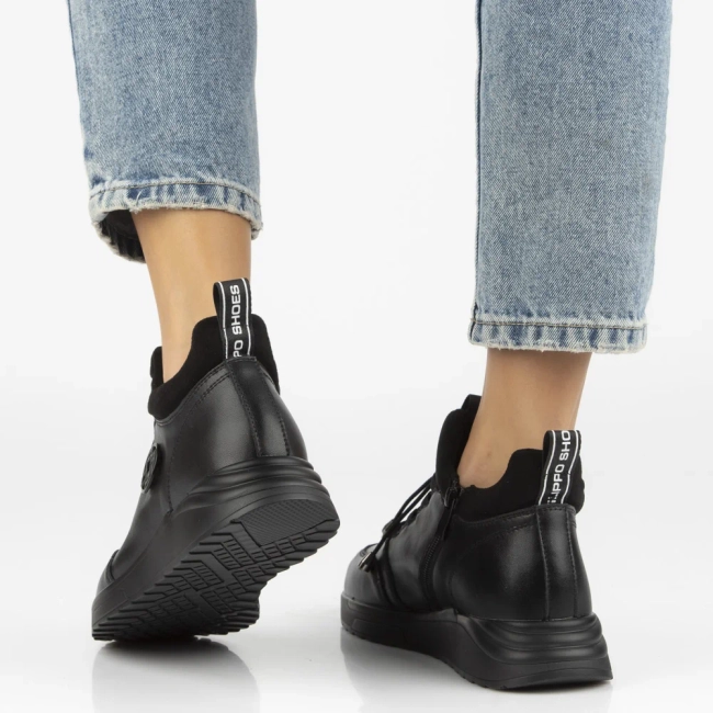 Skórzane botki na platformie Filippo DBT7168/25 BK czarne