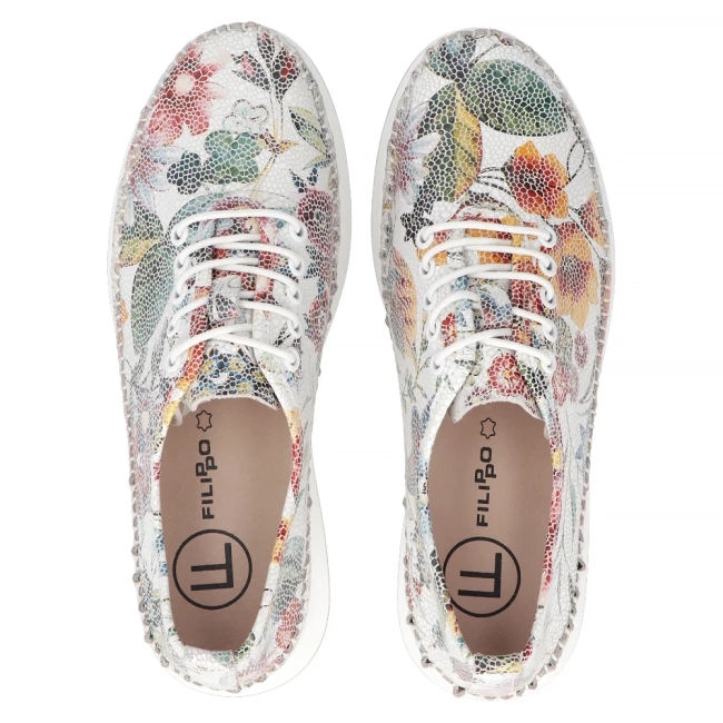 Leather shoes Filippo DP6102/24 WH FL white flowers