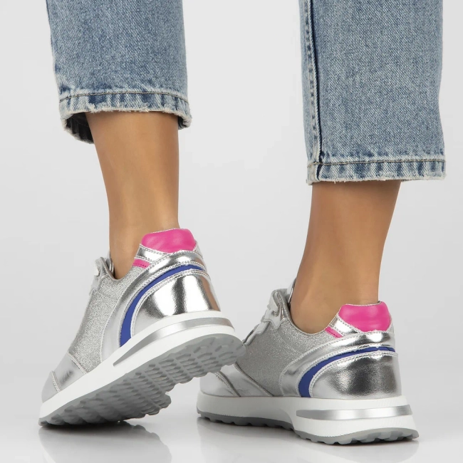 Skórzane sneakersy Filippo DP6724/25 SI srebrne