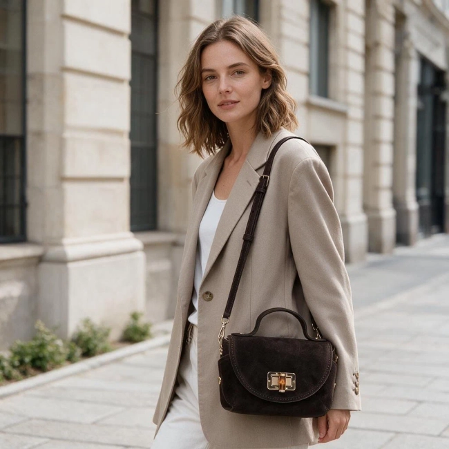 Brown leather handbag Toscanio G66