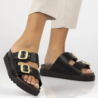 Leather flip-flops Yokono TUNEZ-130 VAQ NEGRO black