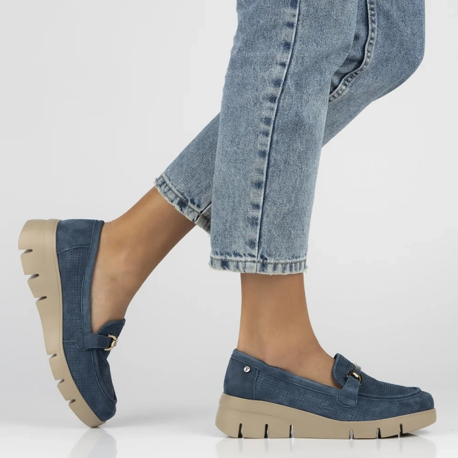 Skórzane półbuty na platformie Filippo DP7002/25 BL niebieskie