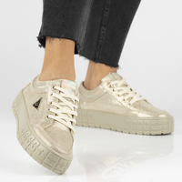 Skórzane półbuty na platformie Filippo DP4245/23 GO złote