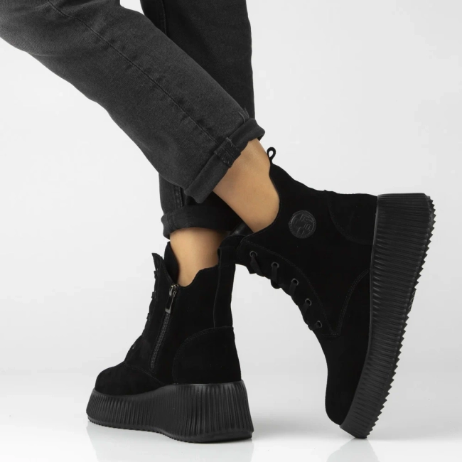 Skórzane botki na platformie Filippo DBT7288/25 BK czarne