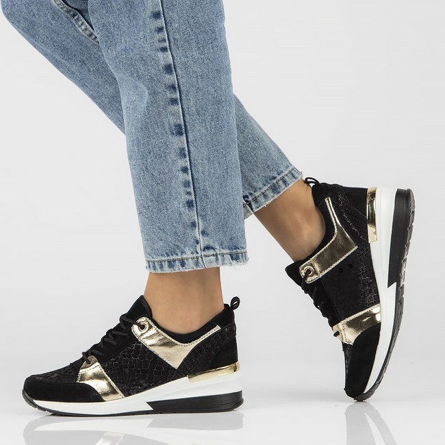 Skórzane sneakersy Filippo DP3170/21 GO czarne złote