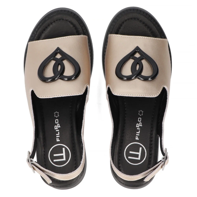 Skórzane sandały na platformie Filippo DS6069/25 GO złote