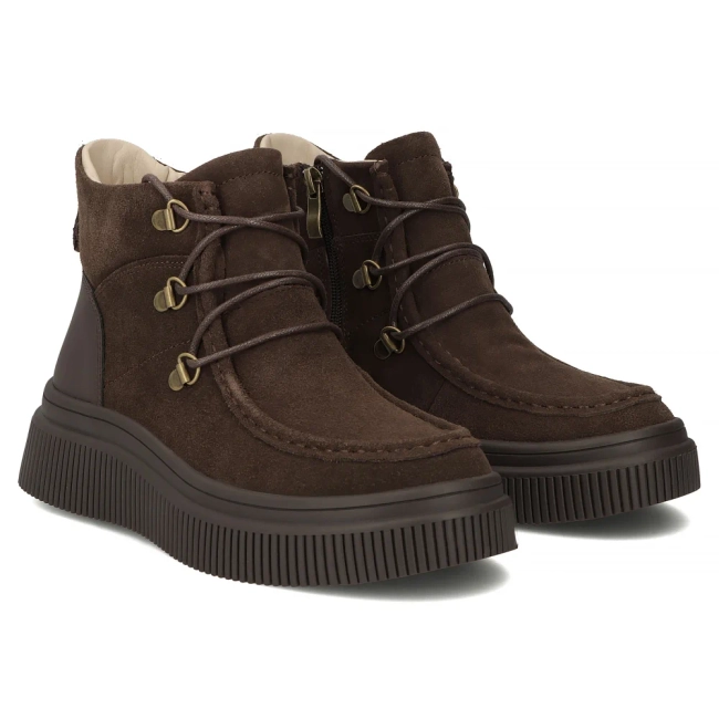 Skórzane botki na platformie Filippo DBT7299/25 BR brązowe