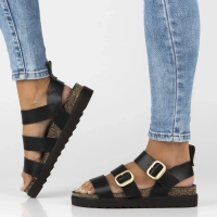 Leather sandals TUNEZ-127 VAQ NEGRO black