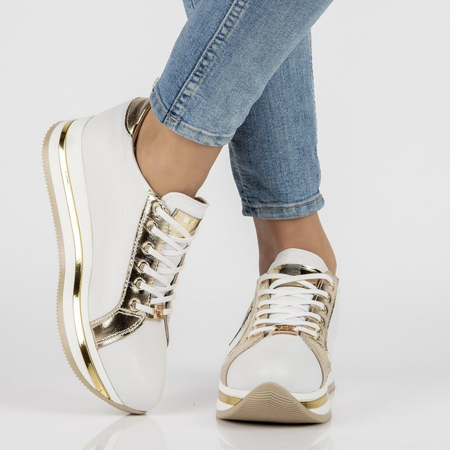 Leather sneakers Filippo 096 white and gold
