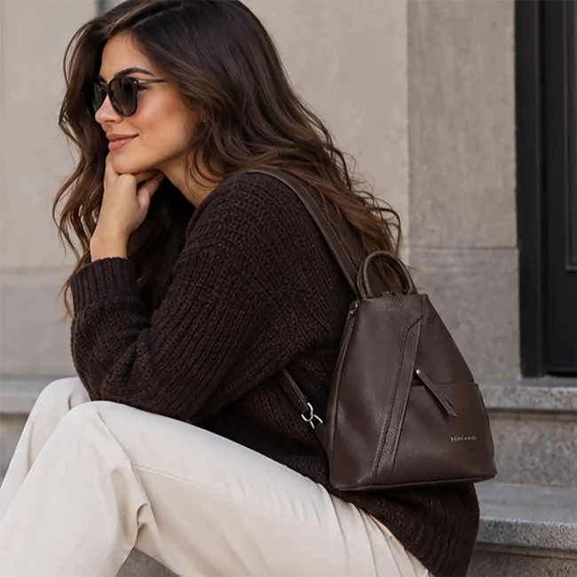 Brown leather backpack Toscanio F170