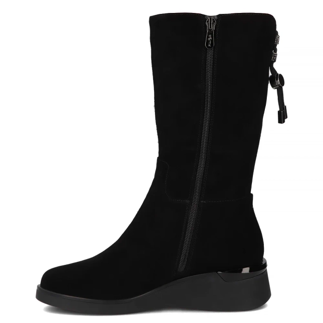 Skórzane kozaki na koturnie Filippo DBT7210/26 BK czarne