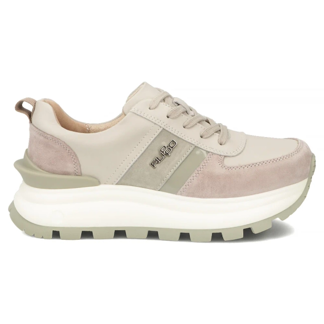 Skórzane sneakersy na platformie Filippo DP7563/26 BE beżowe