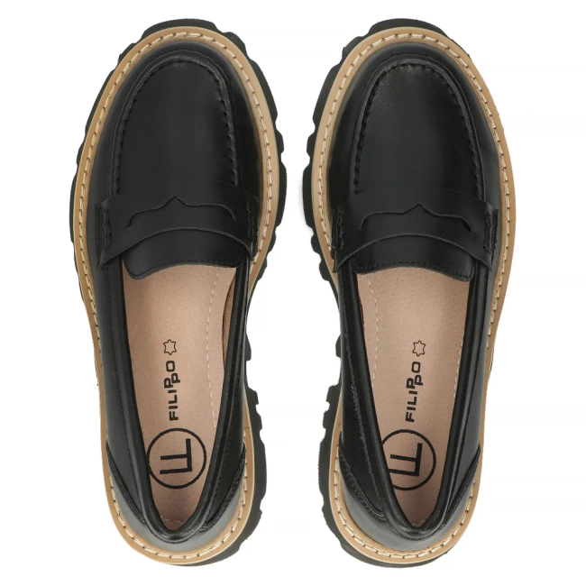 Skórzane półbuty na platformie Filippo DP6088/24 BK czarne