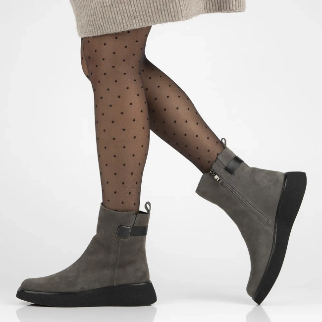 Skórzane botki na platformie Filippo DBT6387/24 GR szare