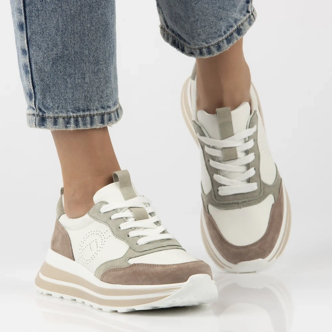 Leather sneakers Filippo DP6787/25 WH BE white beige