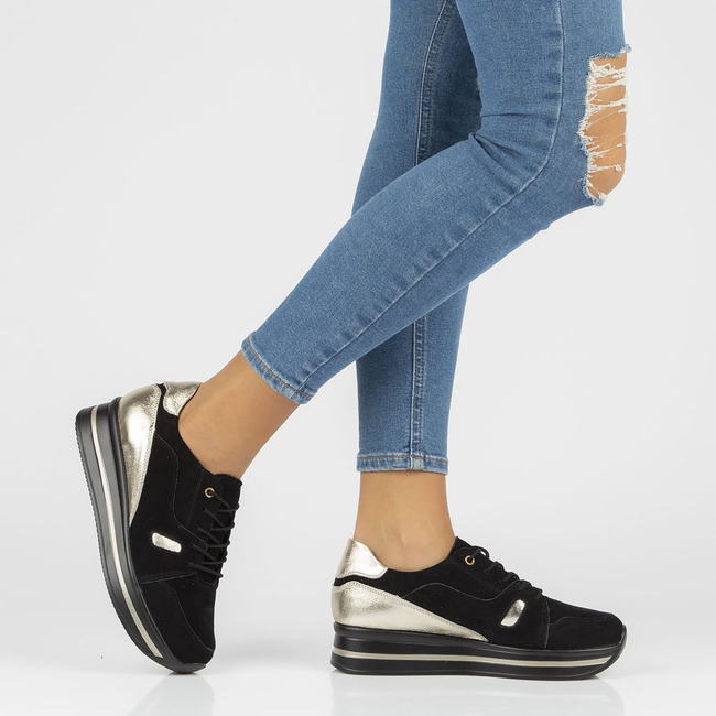 Skórzane sneakersy Filippo DP3407/21 BK GO Czarne