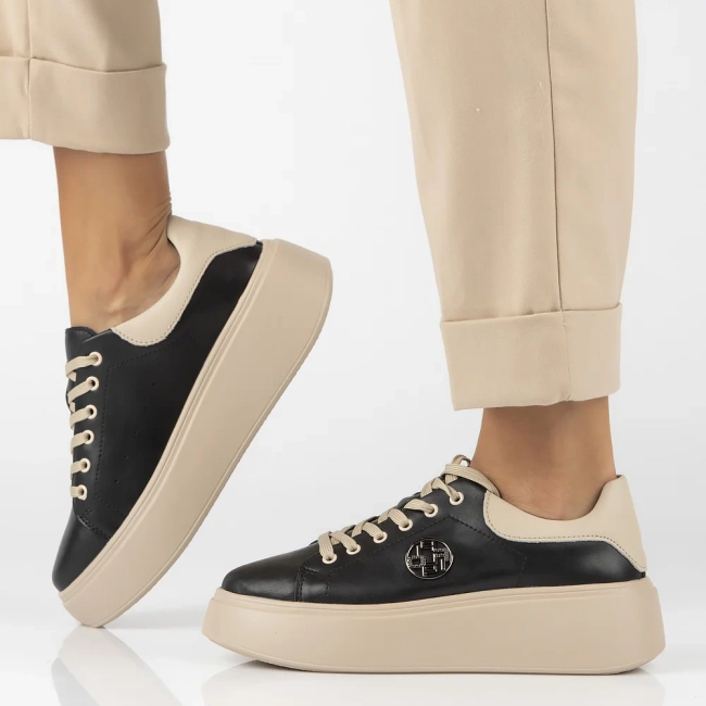 Skórzane sneakersy Filippo DP6058/24 BK BE czarno-beżowe