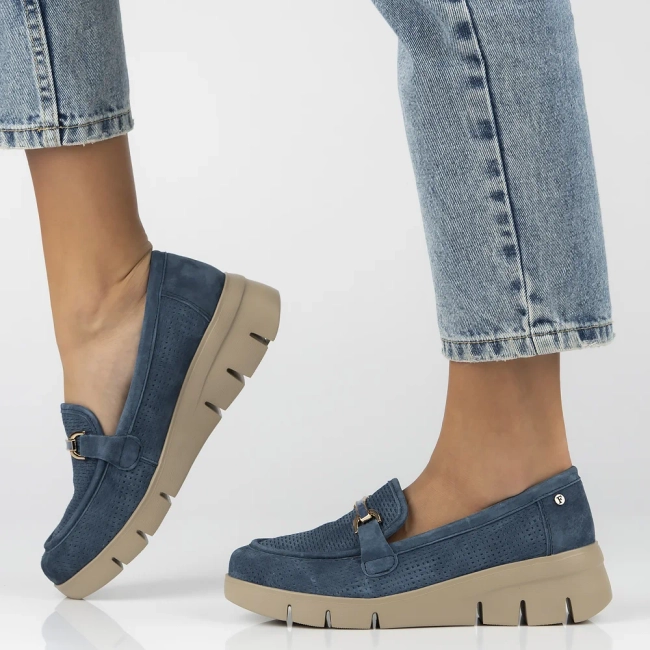 Skórzane półbuty na platformie Filippo DP7002/25 BL niebieskie